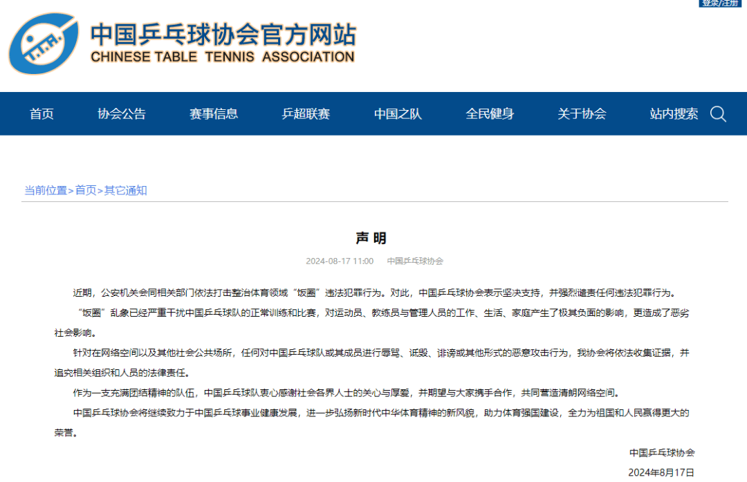 依法追责<strong></p>
<p>证券业协会官网</strong>！中国乒乓球协会官网发布声明——
